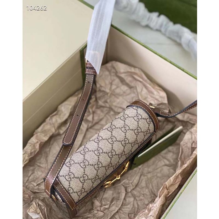 Gucci Unisex Horsebit 1955 Mini Bag Beige Ebony GG Supreme Canvas