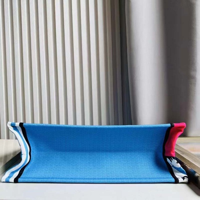 Dior Unisex CD Large Book Tote Blue Pink D-Jungle Pop Embroidery