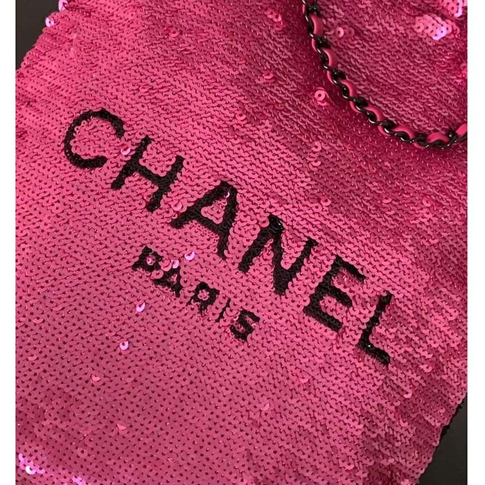 Chanel Women CC Shopping Bag Sequins Black Metal Dark Pink Black