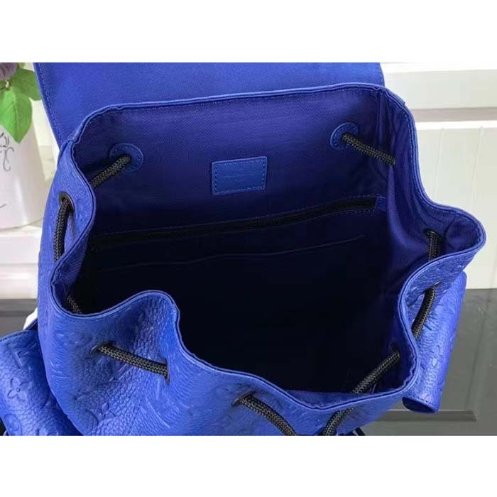 Louis Vuitton LV Unisex Christopher MM Backpack Racing Blue Embossed Taurillon Monogram Cowhide Leather