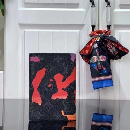 Louis Vuitton LV Unisex Passport Cover Red Sunset Monogram Eclipse Coated Canvas