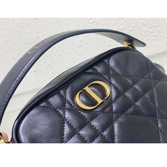Dior Women Small Dior Caro Top Handle Camera Bag Black Macrocannage Calfskin