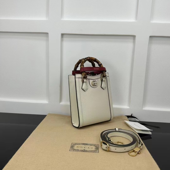 Gucci GG Women Gucci Diana Mini Tote Bag Double G White Leather