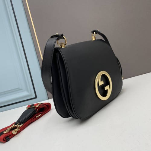 Gucci Women GG Blondie Medium Bag Black Leather Round Interlocking G