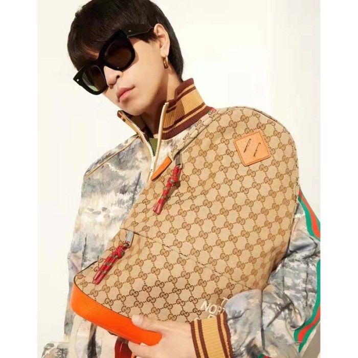 Gucci Unisex The North Face x Gucci Backpack Beige Original GG Canvas Orange Leather