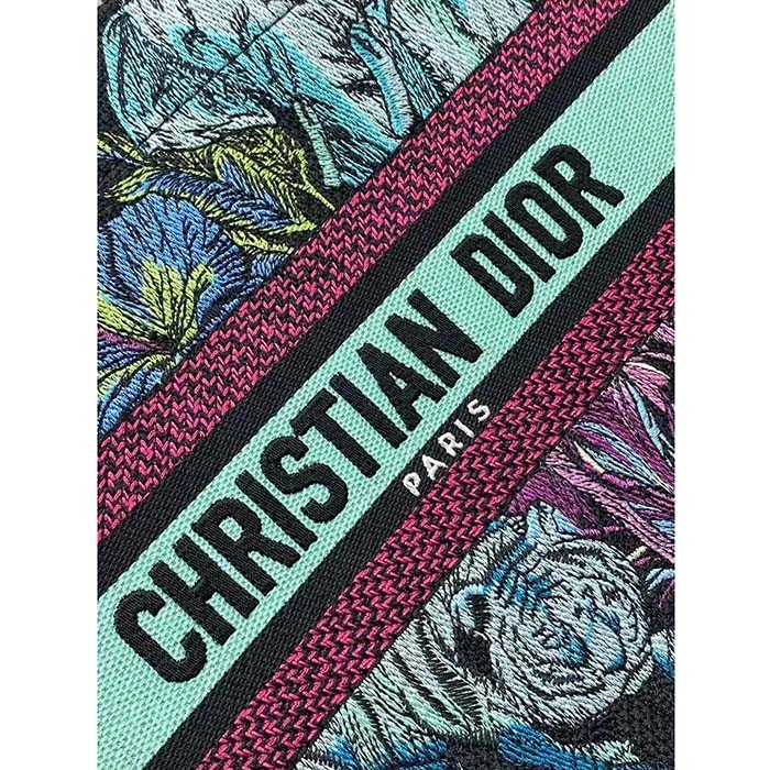 Dior Women CD Medium Book Tote Blue Multicolor Toile De Jouy Voyage Embroidery