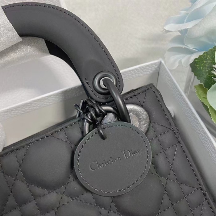 Dior Women CD Mini Lady Dior Bag Black Ultramatte Cannage Calfskin