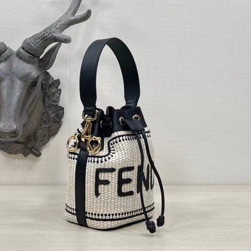 Fendi Women Mon Tresor Beige Black Straw Mini Bag