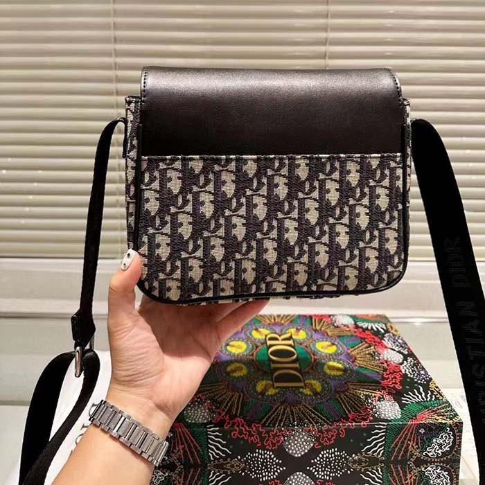 Dior Unisex CD Messenger Bag Blue Calfskin Dior Oblique Canvas