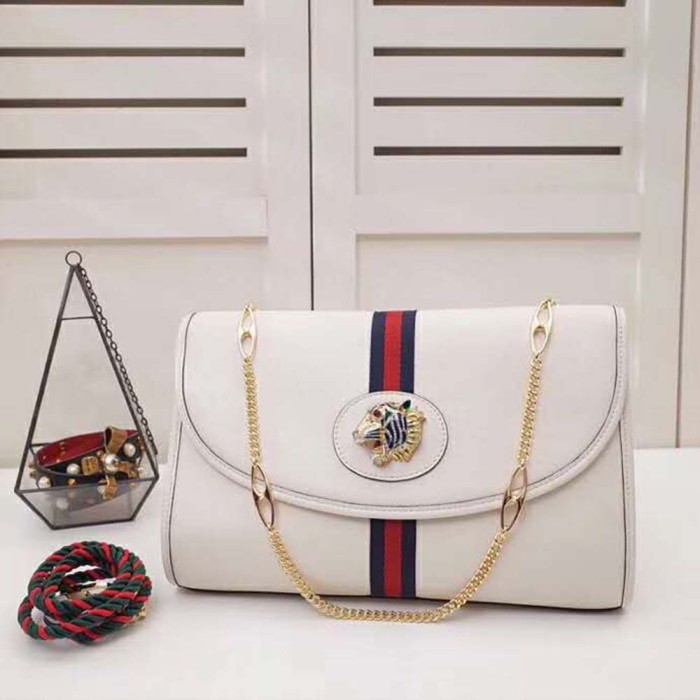 Gucci GG Women Rajah Medium Shoulder Bag-White