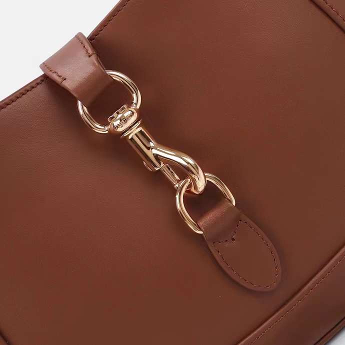 Gucci Women GG Jackie Small Shoulder Bag Brown Soft Leather Hook Closure