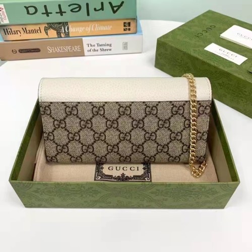 Gucci Women GG Marmont Chain Wallet White Beige Ebony GG Supreme Canvas