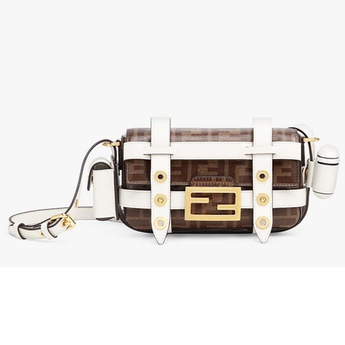 Fendi Women Baguette Mini Cage Multicolor Leather and Fabric Bag