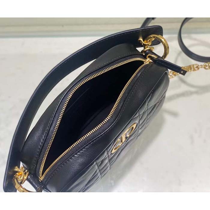 Dior Women Small Dior Caro Top Handle Camera Bag Black Macrocannage Calfskin