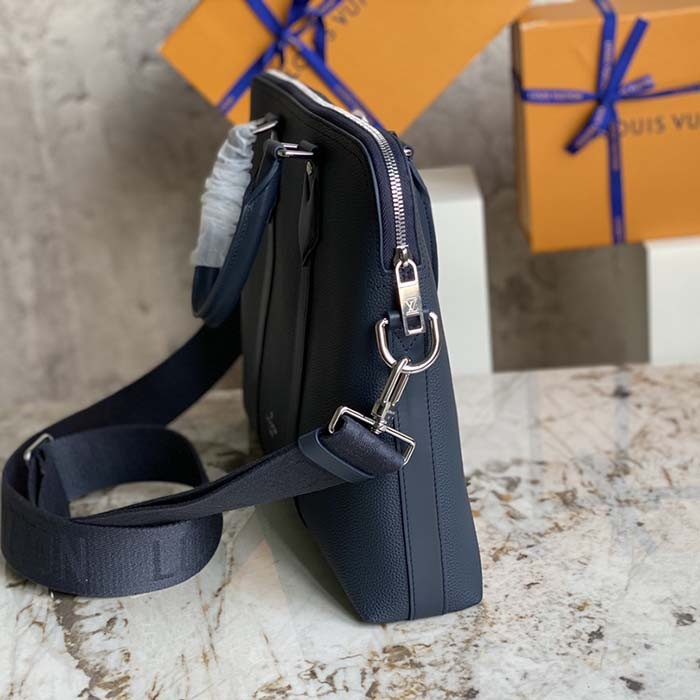 Louis Vuitton LV Unisex Takeoff Briefcase Navy Blue LV Aerogram Cowhide Leather