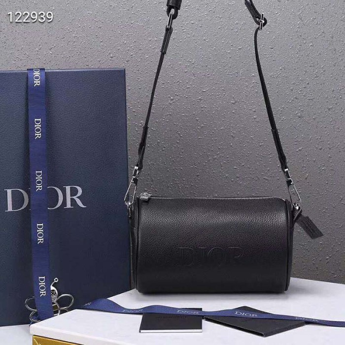 Dior Unisex Roller Messenger Bag Black Grained Calfskin "Dior" Signature