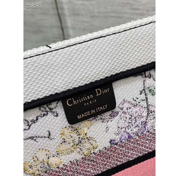 Dior Women CD Medium Book Tote White Multicolor Florilegio Embroidery