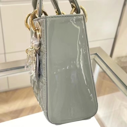 Dior Women CD Mini Lady Dior Bag Sage Green Patent Cannage Calfskin