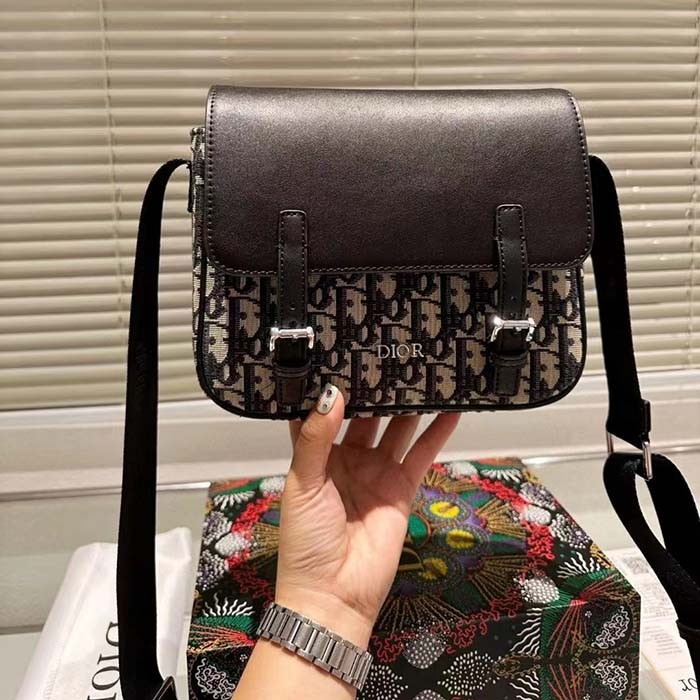 Dior Unisex CD Messenger Bag Blue Calfskin Dior Oblique Canvas