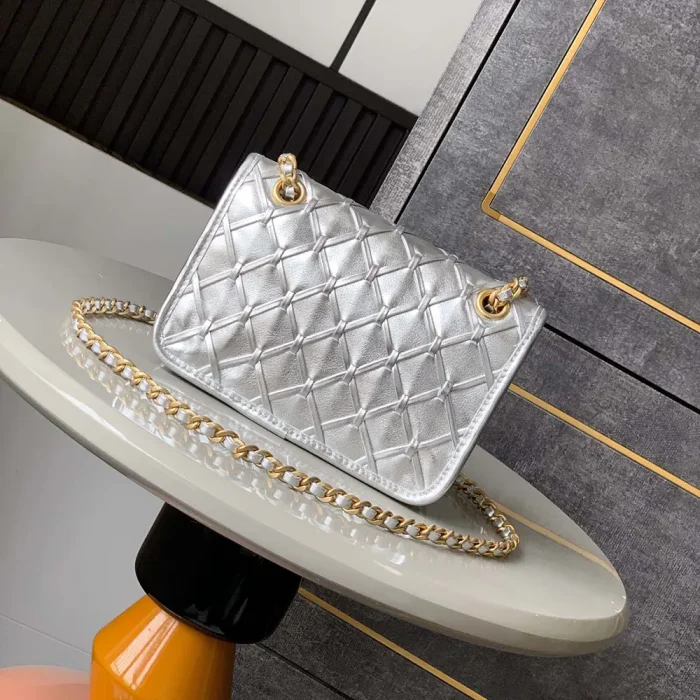 Chanel Women Mini Flap Bag Metallized Braided Calfskin Gold Tone Metal