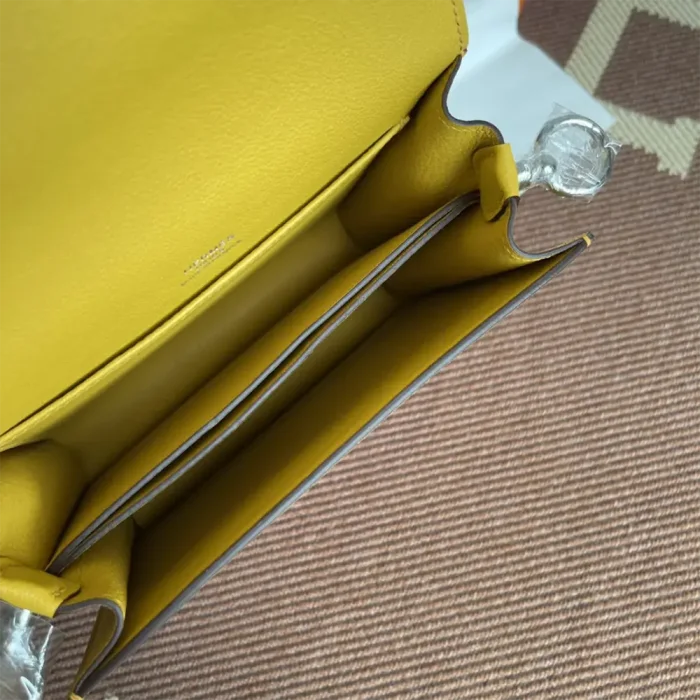 Hermes Women Roulis Mini Bag in Evergrain Calfskin-Yellow/Gold