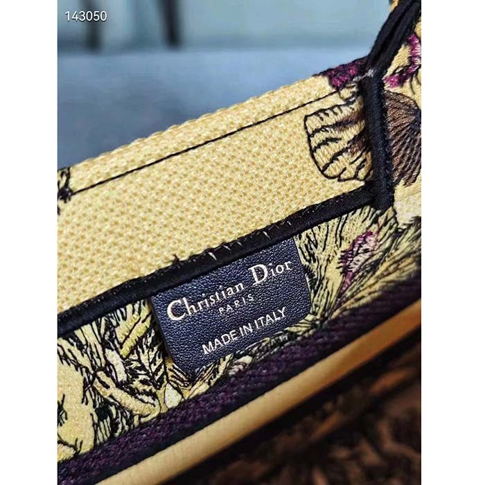 Dior Unisex CD Medium Book Tote Yellow Multicolor Toile De Jouy Voyage Embroidery