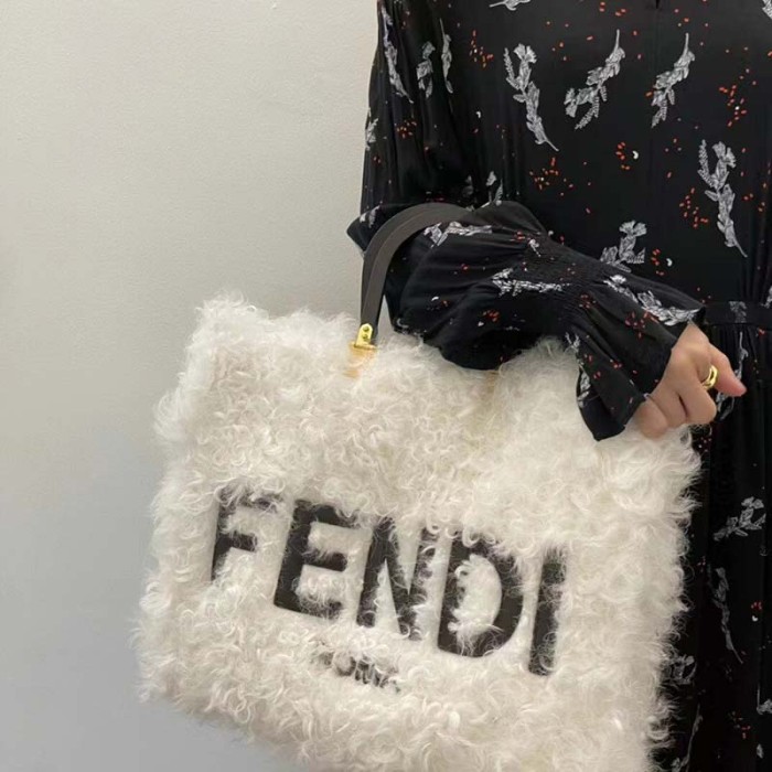 Fendi Women Fendi Sunshine Large White Mohair Shopper