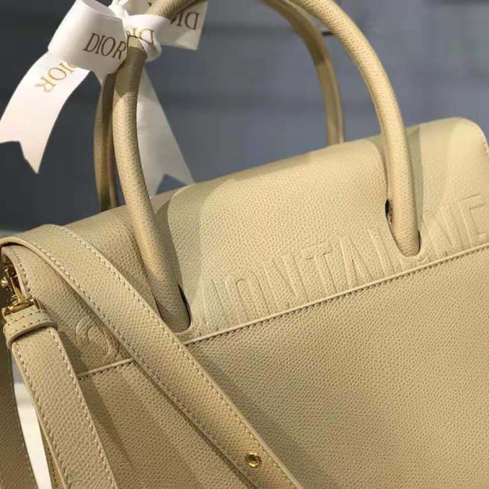Dior Women Medium ST Honore Tote Latte Grained Calfskin-Sandy