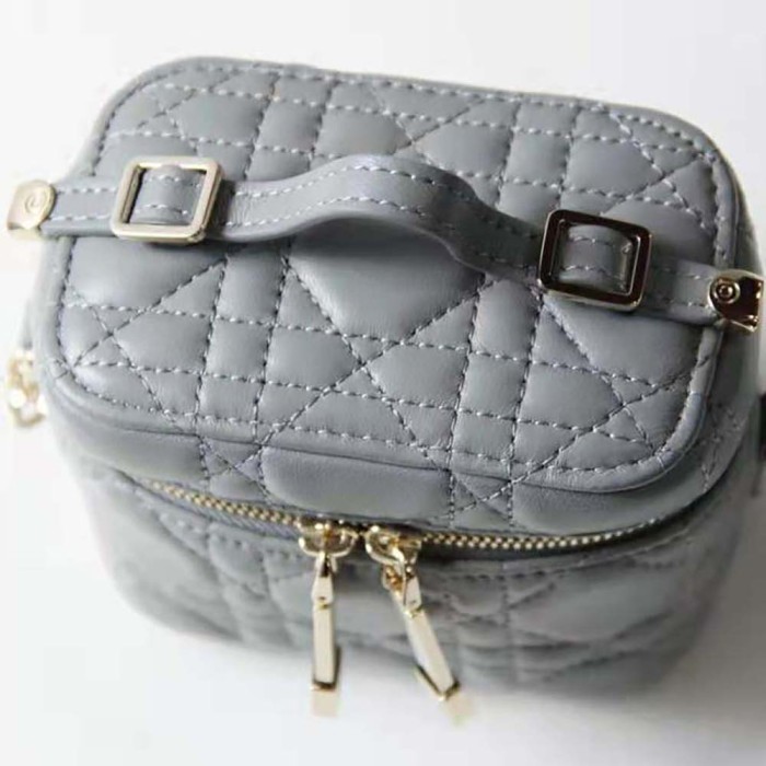 Dior Women Micro Lady Dior Vanity Case Cannage Lambskin-Grey