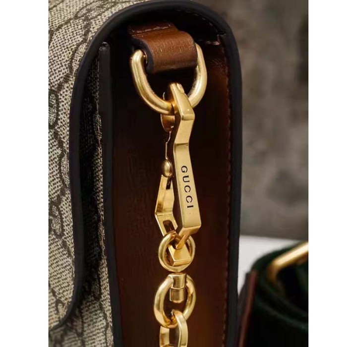 Gucci Women Horsebit 1955 Small Bag Beige Ebony GG Supreme Canvas