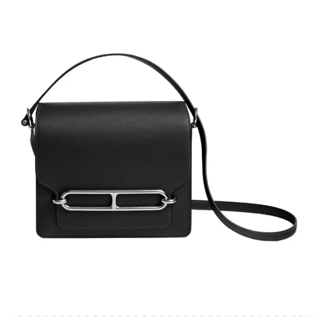 Hermes Women Roulis Mini Bag in Evergrain Calfskin-Black/Silver