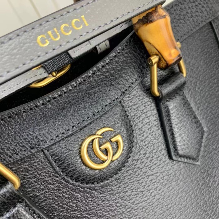 Gucci GG Women Diana Small Tote Bag Double G Black Leather