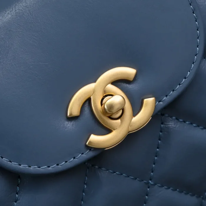 Chanel Women CC Mini Kelly Shopping Bag Shiny Aged Calfskin-Gray Blue