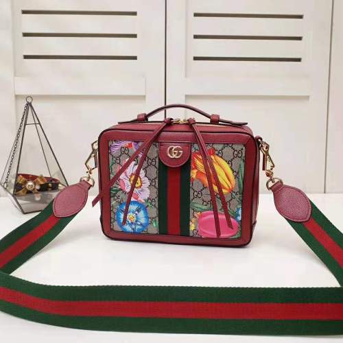 Gucci GG Women Ophidia GG Flora Small Shoulder Bag in Beige/Ebony GG Supreme Canvas