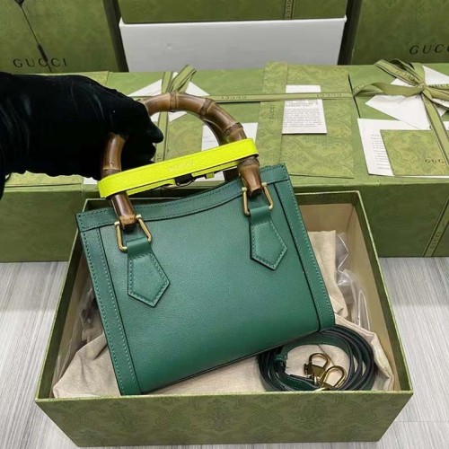Gucci GG Women Gucci Diana Mini Tote Bag Double G Green Leather