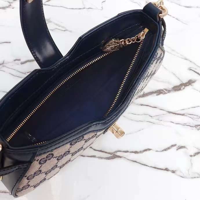 Gucci Women Moon Side Mini Shoulder Bag Beige Blue Original GG Canvas