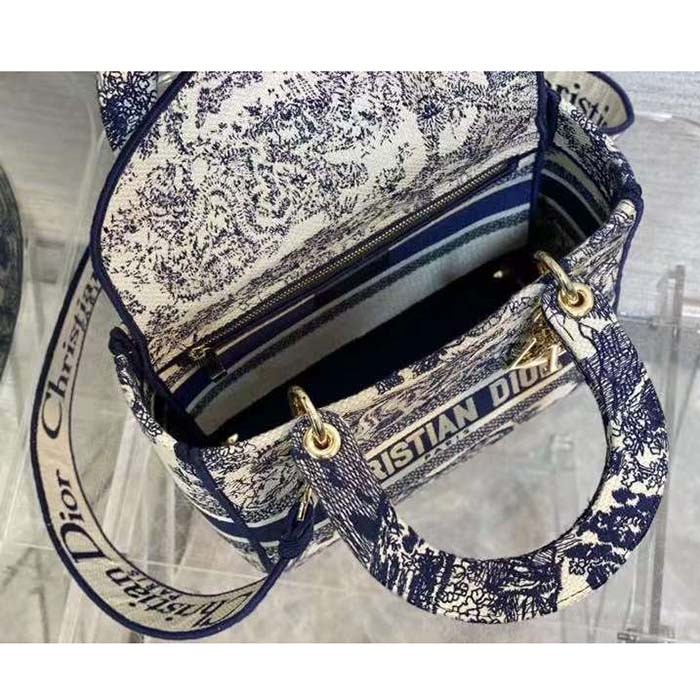 Dior Women CD Medium Lady D-Lite Bag Blue Toile De Jouy
