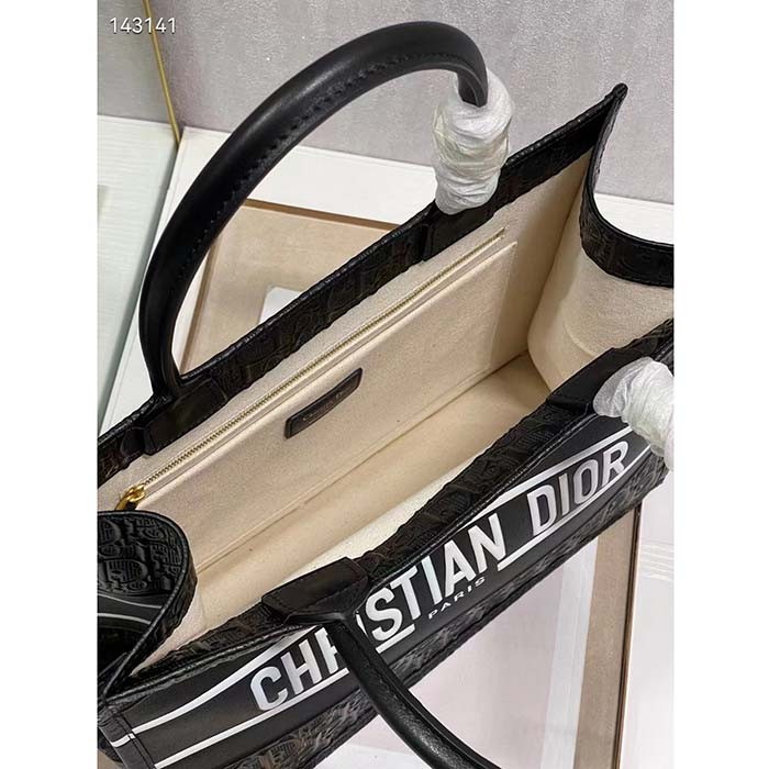 Dior Women CD Medium Book Tote Black Perforated Embossed Dior Oblique Calfskin