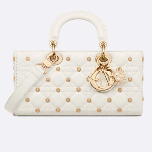 Dior Women CD Medium Lady D-Joy Bag Latte Cannage Lambskin Sun Studs