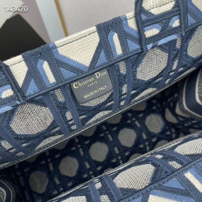 Dior Unisex CD Large Dior Book Tote Beige Blue Macrocannage Embroidery