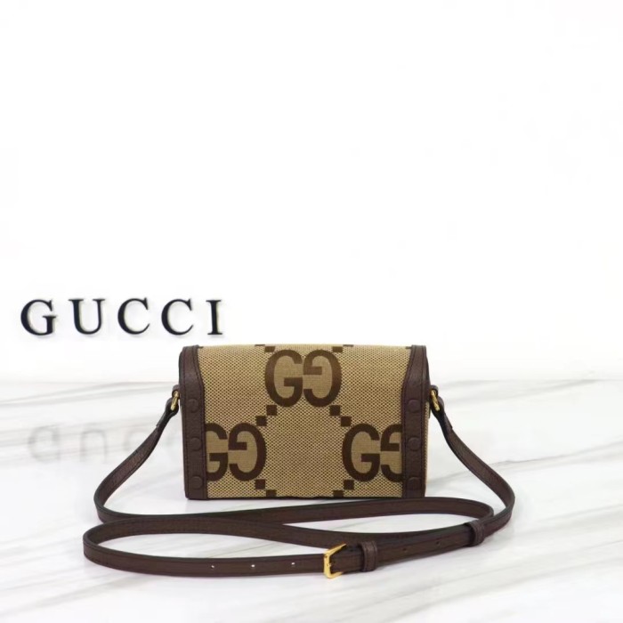 Gucci Unisex GG Horsebit 1955 Jumbo GG Mini Bag Camel Ebony Canvas