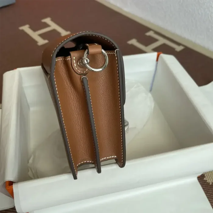 Hermes Women Roulis Mini Bag in Evergrain Calfskin-Brown/Silver