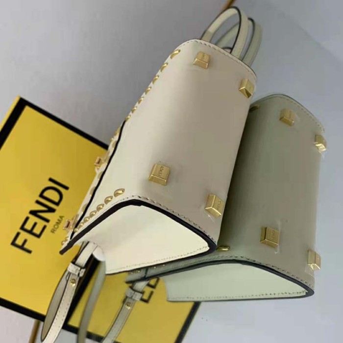 Fendi Women Mini Sunshine Shopper White Leather Mini Bag