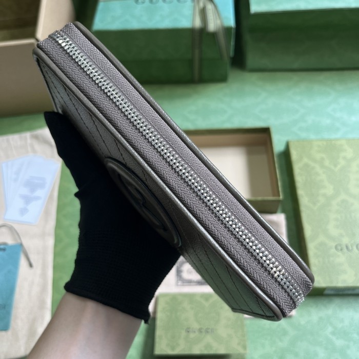 Gucci Unisex GG Blondie Zip Around Wallet Brown Leather Round Interlocking G Zip Closure