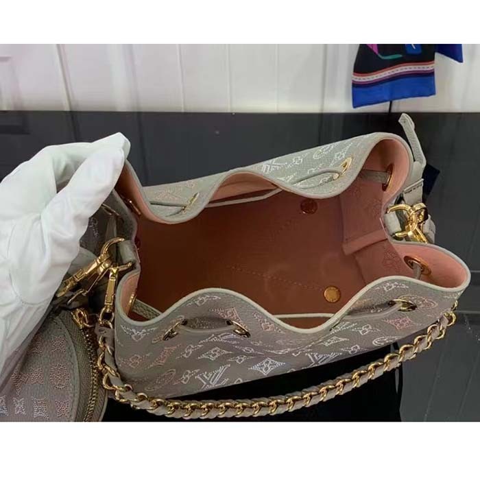 Louis Vuitton LV Women Bella Bucket Bag Gray Mahina Perforated Calfskin Leather Microfiber Lining
