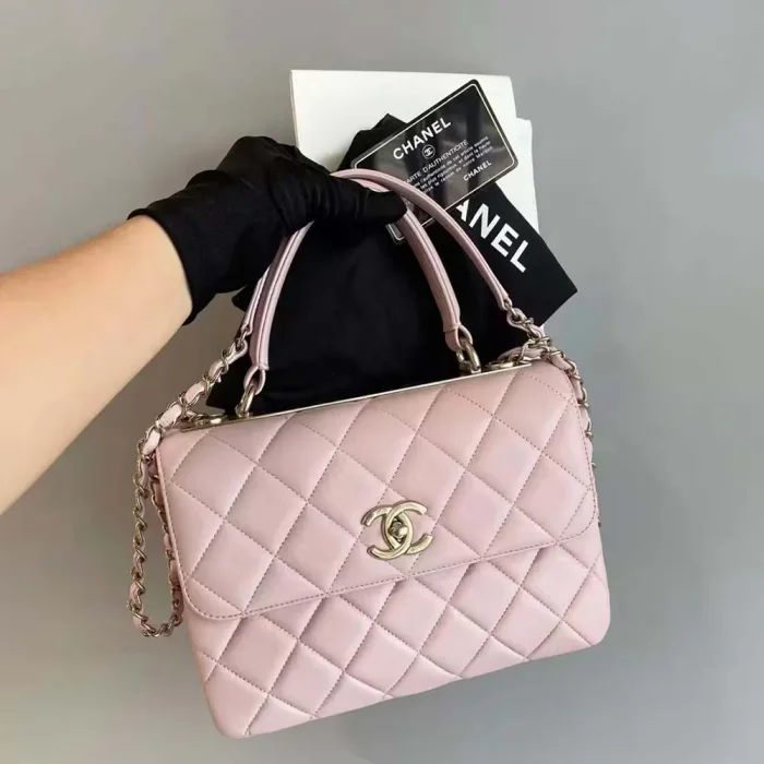 Chanel Women Mini Flap Bag with Top Handle Lambskin-Light Pink