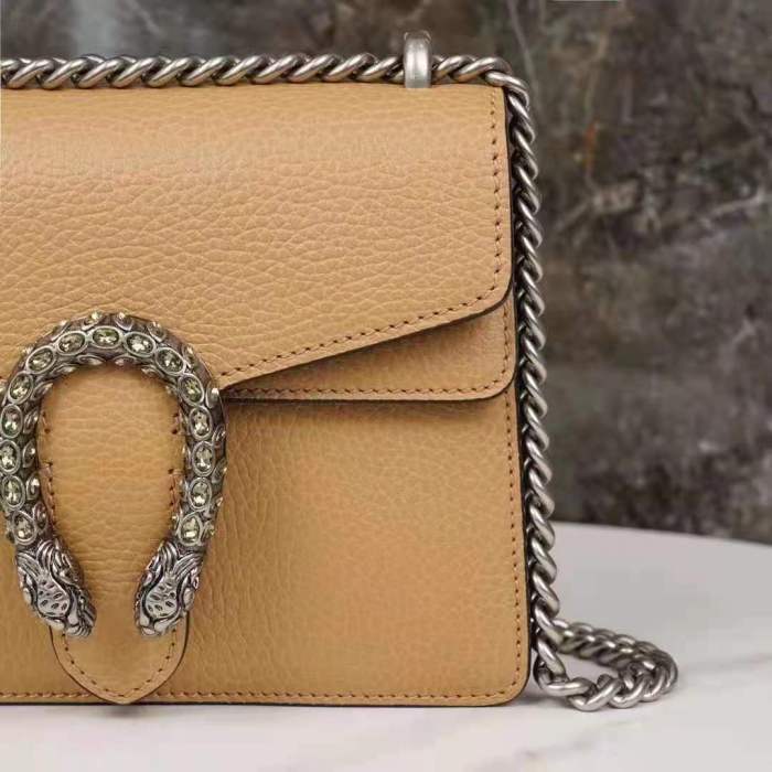 Gucci GG Women Dionysus Mini Bag Brown Leather Black Crystals