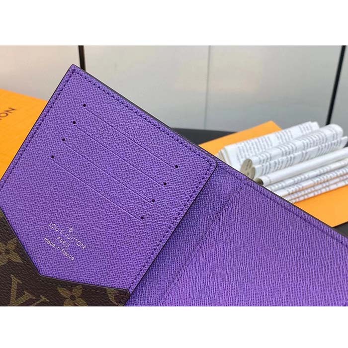 Louis Vuitton LV Unisex Passport Cover Purple Monogram Macassar Coated Canvas Cowhide Leather