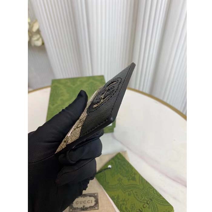 Gucci Unisex Card Case Cut-Out Interlocking G Beige Ebony GG Supreme Canvas