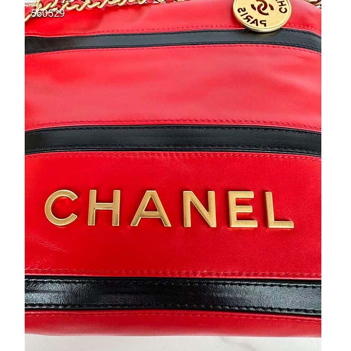 Chanel Women CC 22 Mini Handbag Shiny Calfskin Red Black